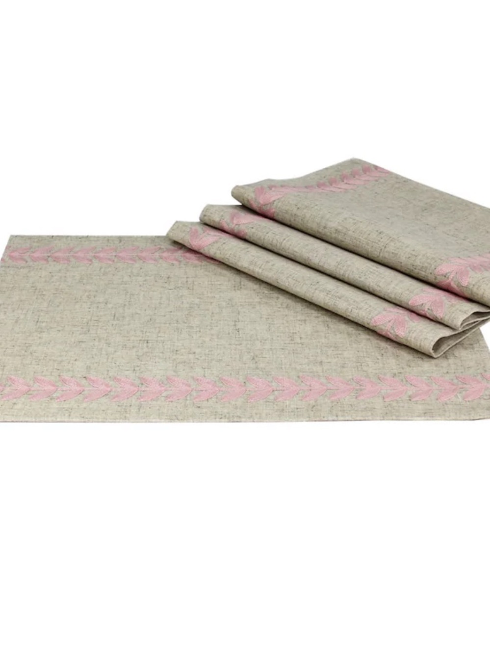 New Manor Luxe Leaf Embroidered Placemats Set Of 4 Beige With Pink $48 14” X 20”